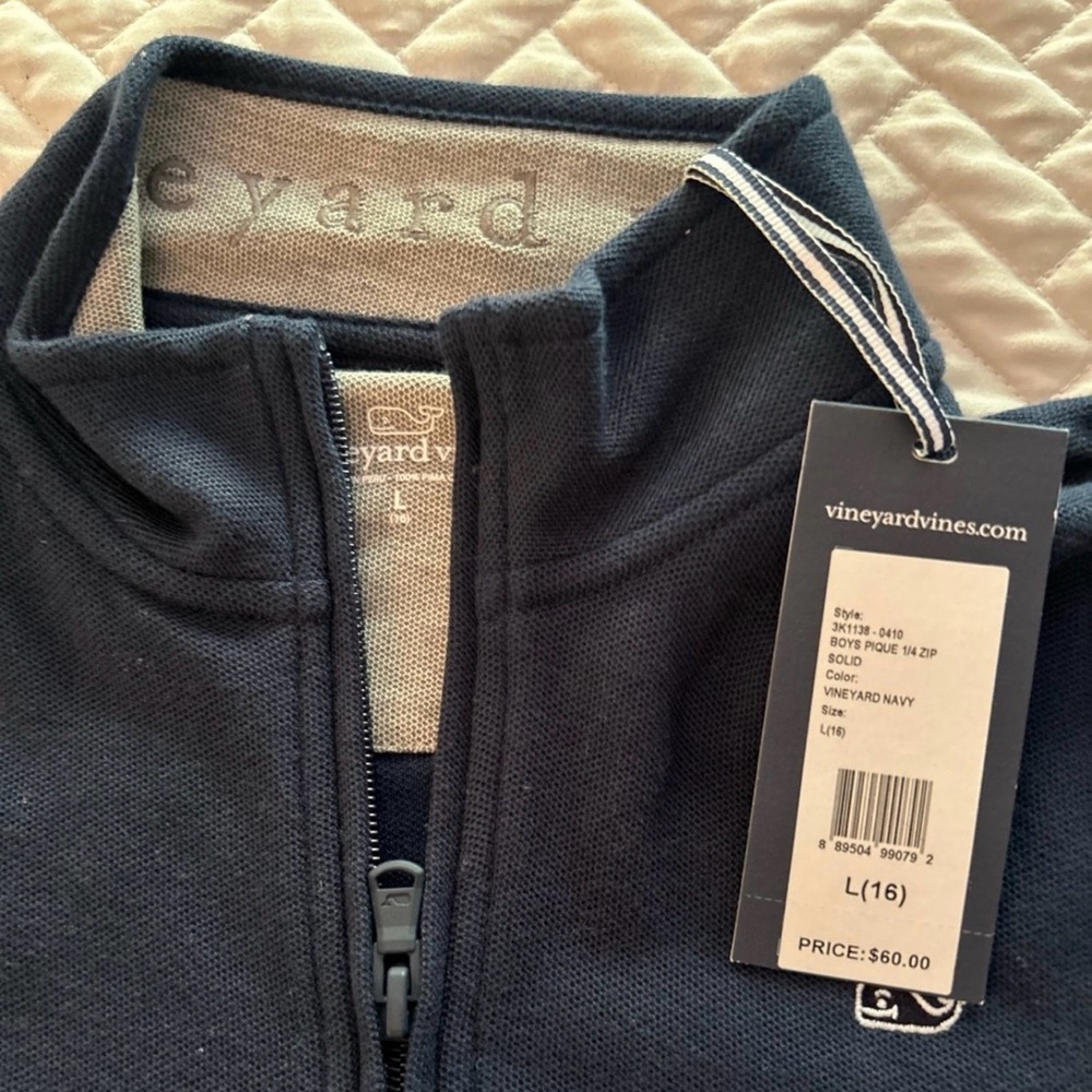 Vineyard Vines Boy’s Navy Blue Quarter Zip Sweater - NEW - Size 16 / Boys Large